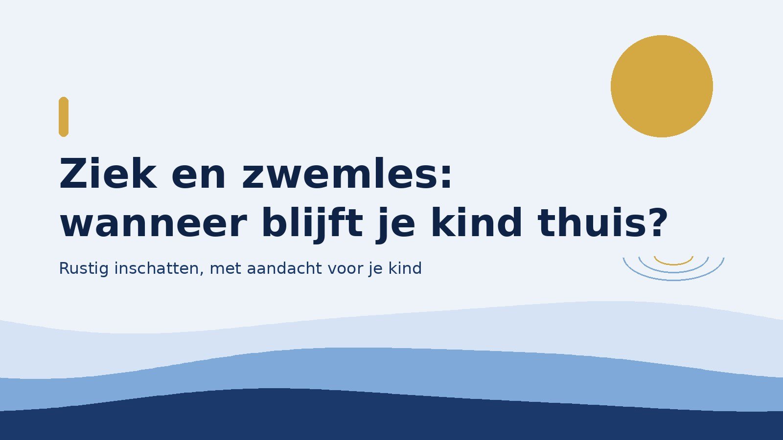 Donkerblauwe en lichtblauwe golven met de titel Ziek en zwemles: wanneer blijft je kind thuis?