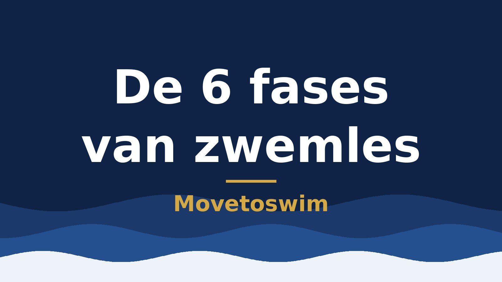 Donkerblauw beeld met golven en de tekst De 6 fases van zwemles